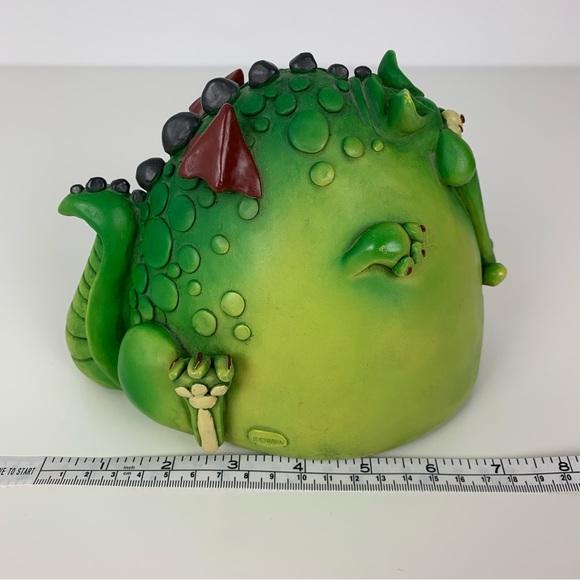 Vintage Chubby Quirky Green Dragon Piggy Bank Paolo Chiari Adorable Derpy Read - Picture 13 of 16